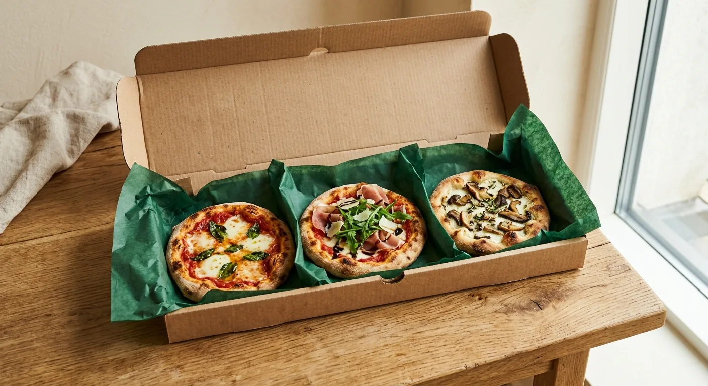 Pikku Box — kolme pientä pizzaa takeaway-laatikossa